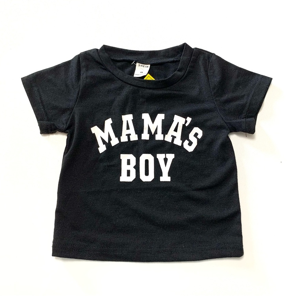 Shein “Mama’s Boy” Black Short Sleeve T-Shirt NWT Size 6-9 Months